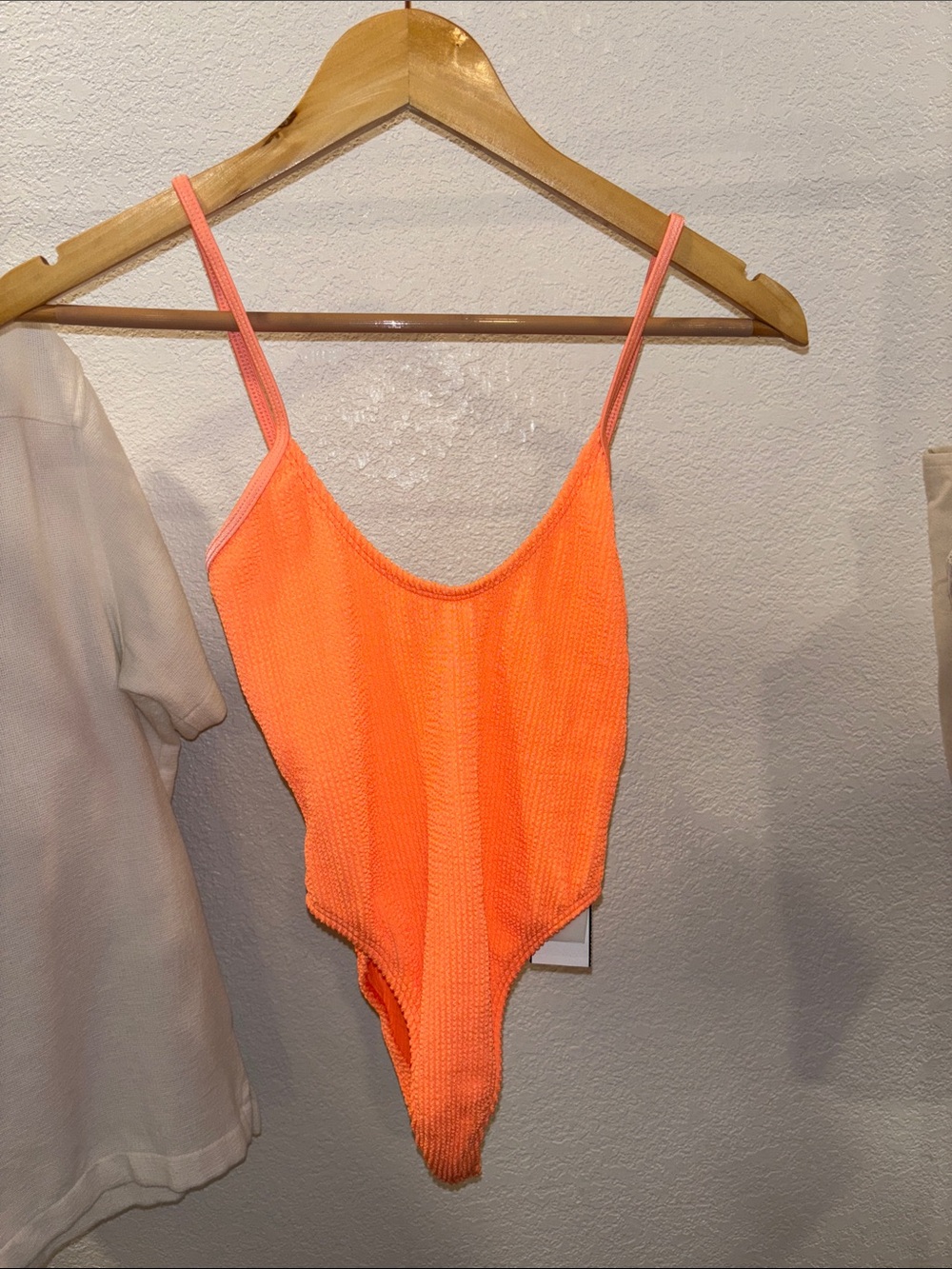 Textured Orange One-Piece Bodysuit - Swimwear